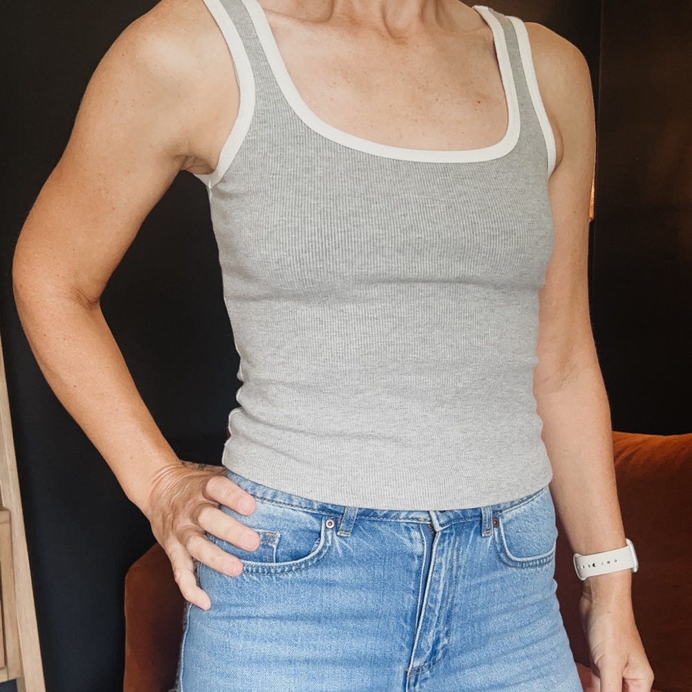 Dynamite Gray Ribbed Tank with White Trim small